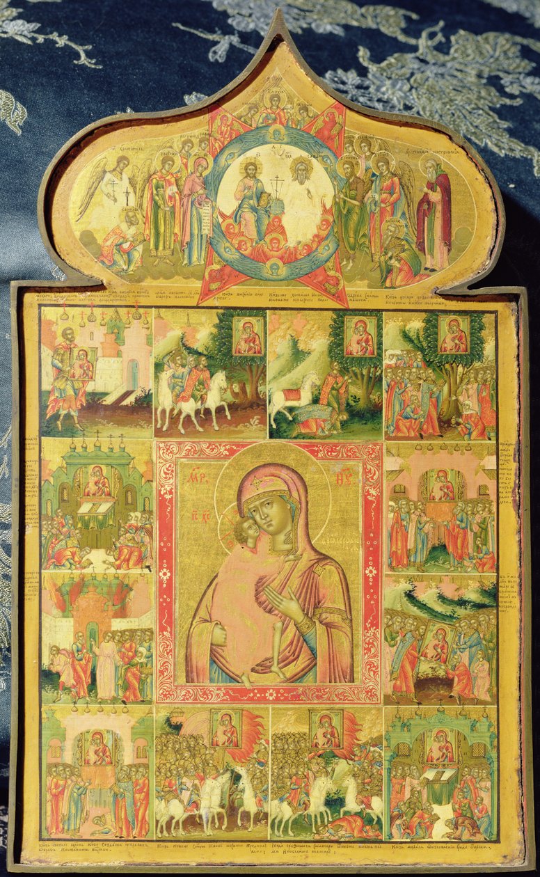 Dziewica z Teodora Stratilates z cudami, 1759 (tempera jajeczna na drewnie) autorstwa Russian School