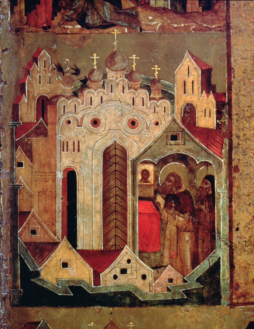 Wizja św. Sergiusza z Radonesza, lata 40. XVII w. (tempera na desce) (detal z 140825) autorstwa Russian School