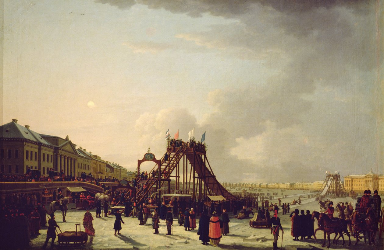 Kolejki górskie na Newie w Petersburgu, 1803 r. autorstwa Russian School