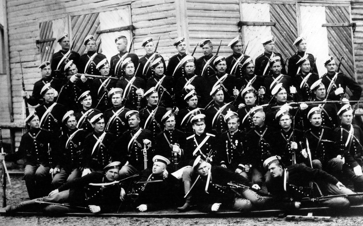 Rekruci do jednostki kawalerii domowej z kornetem, hrabia A.A. Ignatiew, ok. 1899 r. autorstwa Russian Photographer