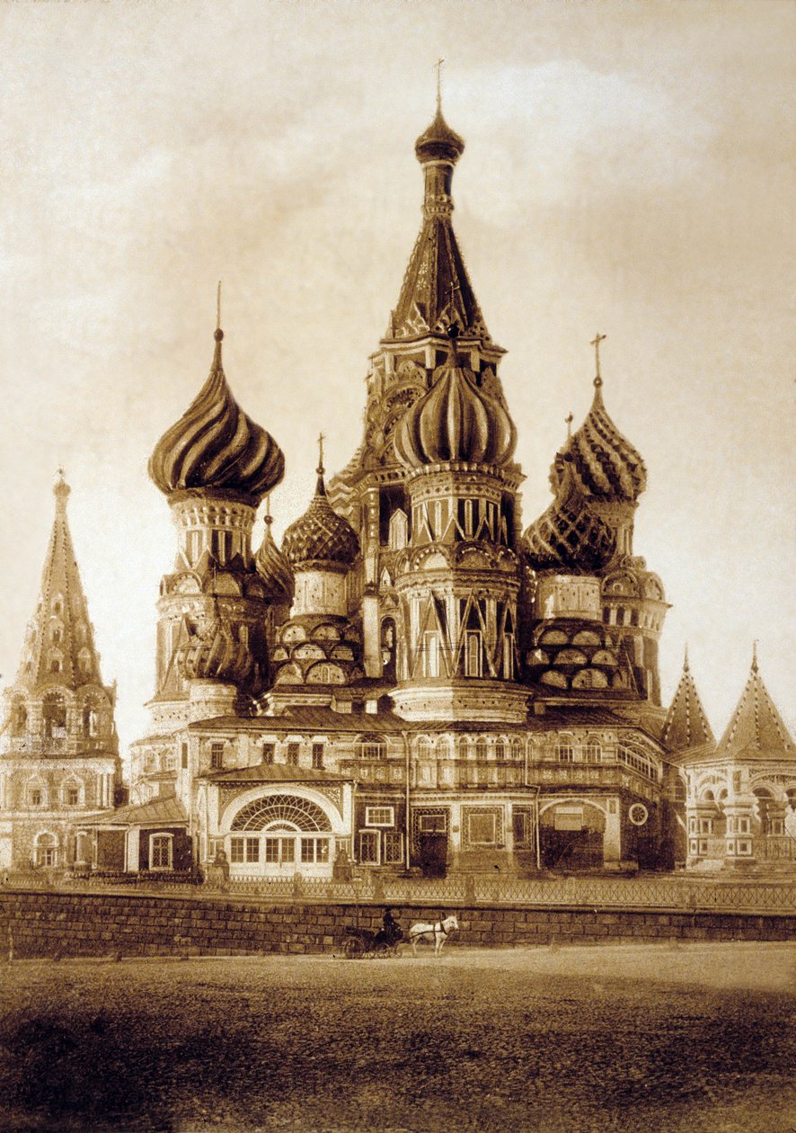 Cerkiew Wasyla Błogosławionego, Plac Czerwony, Moskwa, ok. 1930 r. 1890 (zdjęcie czarno-białe) autorstwa Russian Photographer