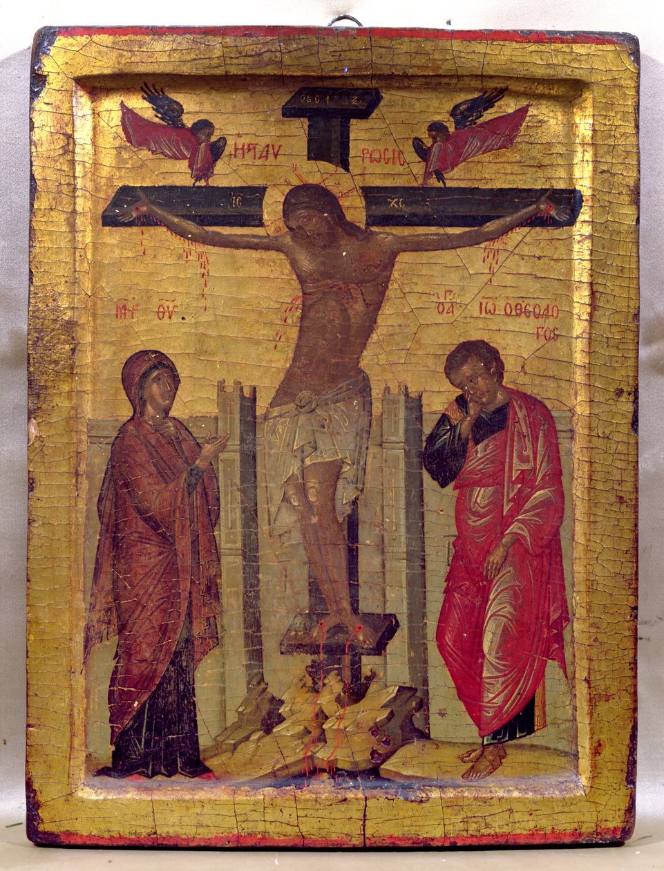 Chrystus na krzyżu (tempera i złoty płatek na desce) autorstwa Russian School