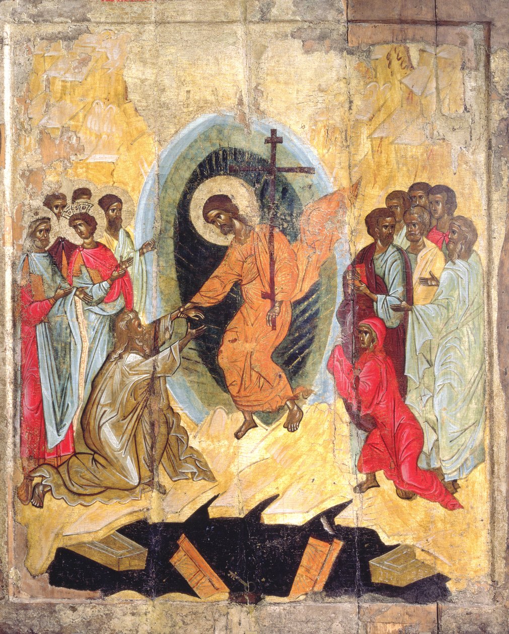 Chrystus zejście do piekła, ikona rosyjska, szkoła nowogrodzka, koniec XIV w. (tempera na panelu) autorstwa Russian School