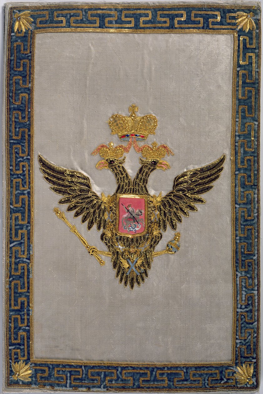 Herb z tylnej okładki Rosyjskiej Rodziny Cesarskiej, 1798 (jedwab haftowany) autorstwa Russian School