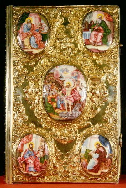 Relikwiarz ewangelicki, Szkoła Moskiewska, 1772 (złoto, srebro i malowana emalia) autorstwa Russian School