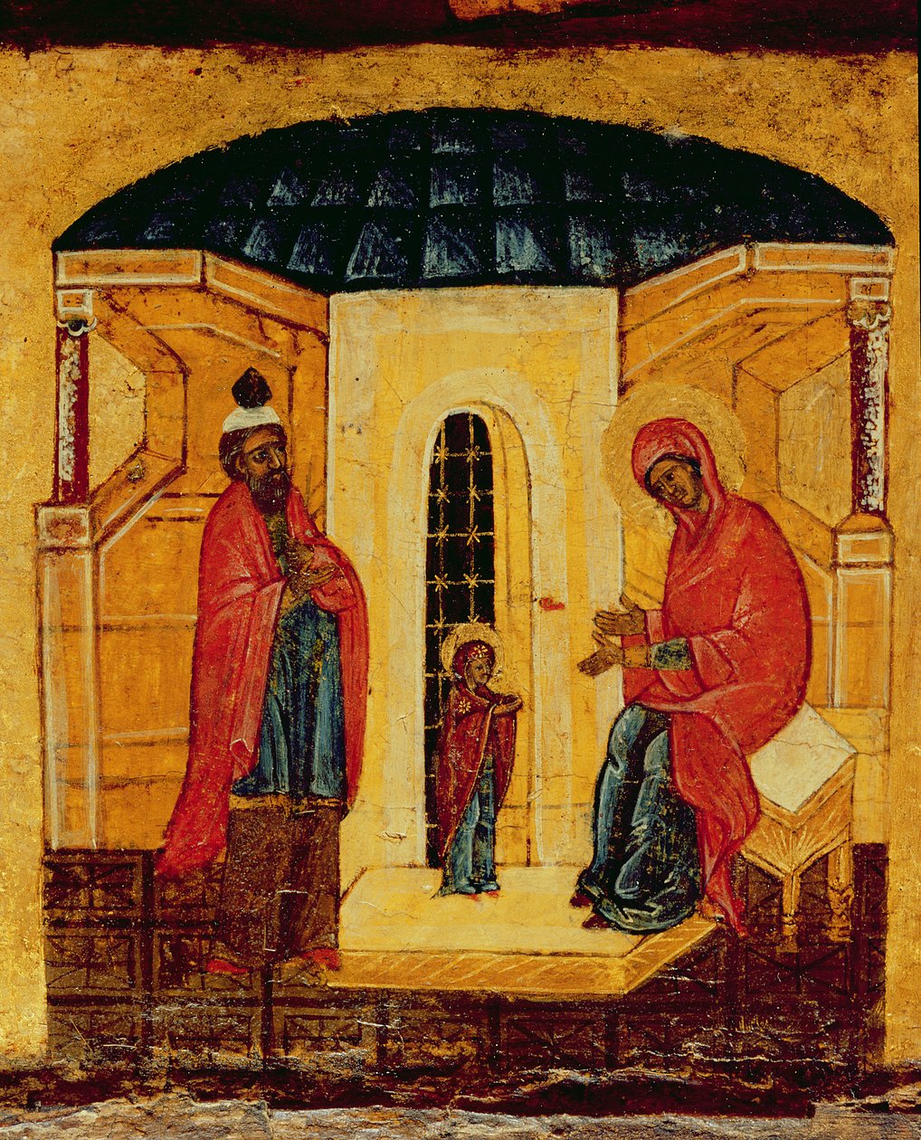 Ikona przedstawiająca Jezusa w Świątyni, ok. 1550 (tempera i złote liście na płycie) (detal z 314500) autorstwa Russian School
