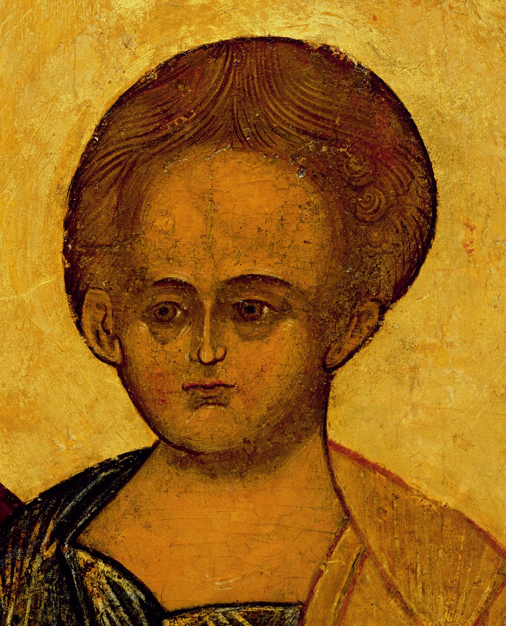 Ikona przedstawiająca Głowę Chrystusa, ok. 1550 (tempera i złote liście na płycie) (detal z 314500) autorstwa Russian School
