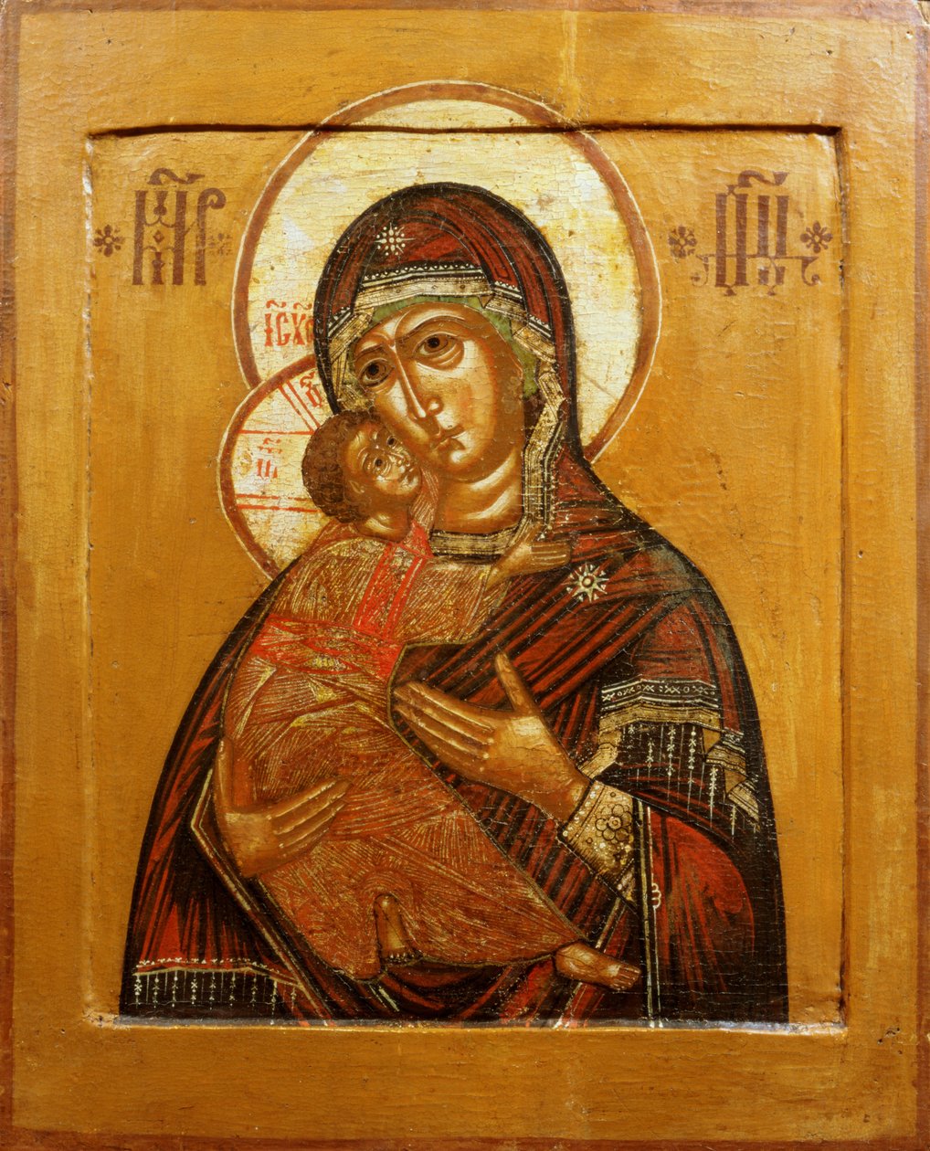 Matka Boża Włodzimierska, ikona z północno-zachodniej Rosji, k. XVII w. (tempera na desce) autorstwa Russian School