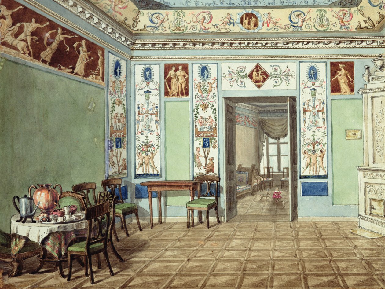 Neoklasyczna sala śniadaniowa etruska, 1820 (wc na papierze) autorstwa Russian School