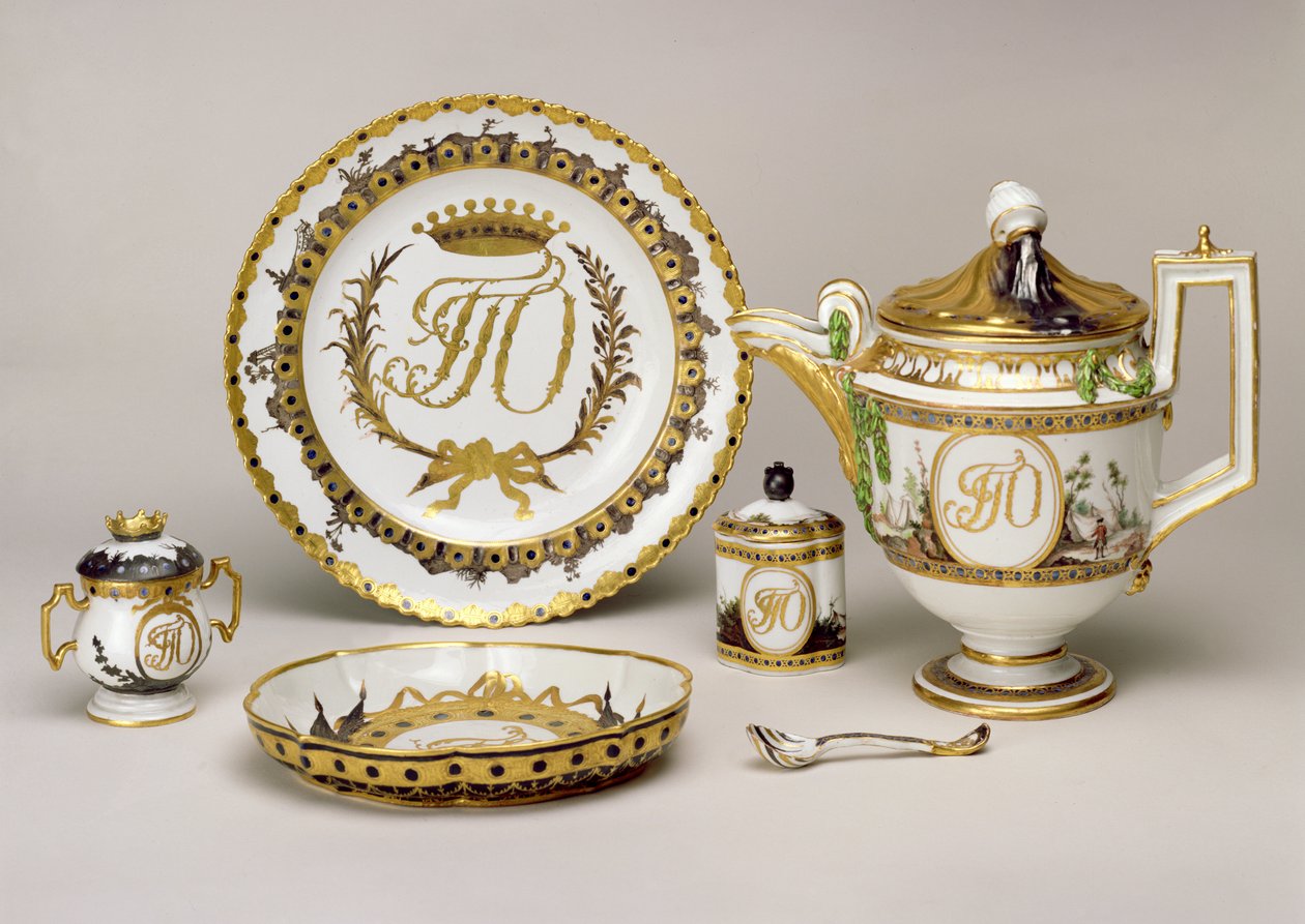 Serwis do herbaty Orlov z Cesarskiej Fabryki Porcelany w Petersburgu, ok. 1765 (porcelana) (patrz także 74497) autorstwa Russian School