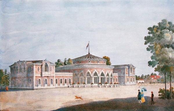 Dworzec kolejowy i restauracja francuska w parku Katarzyny, 1824 autorstwa Russian School