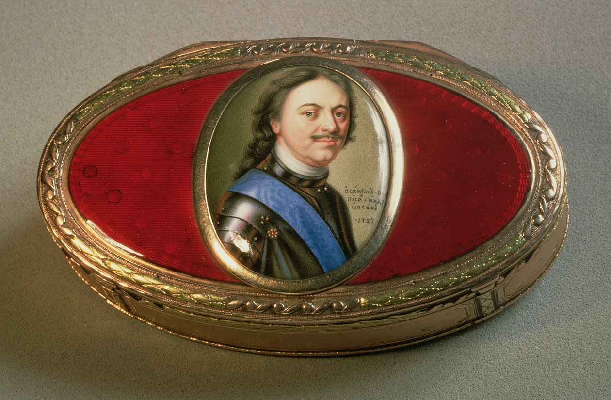 Tabakiera z miniaturą portretową Piotra Wielkiego, 1727 (złoto) autorstwa Russian School