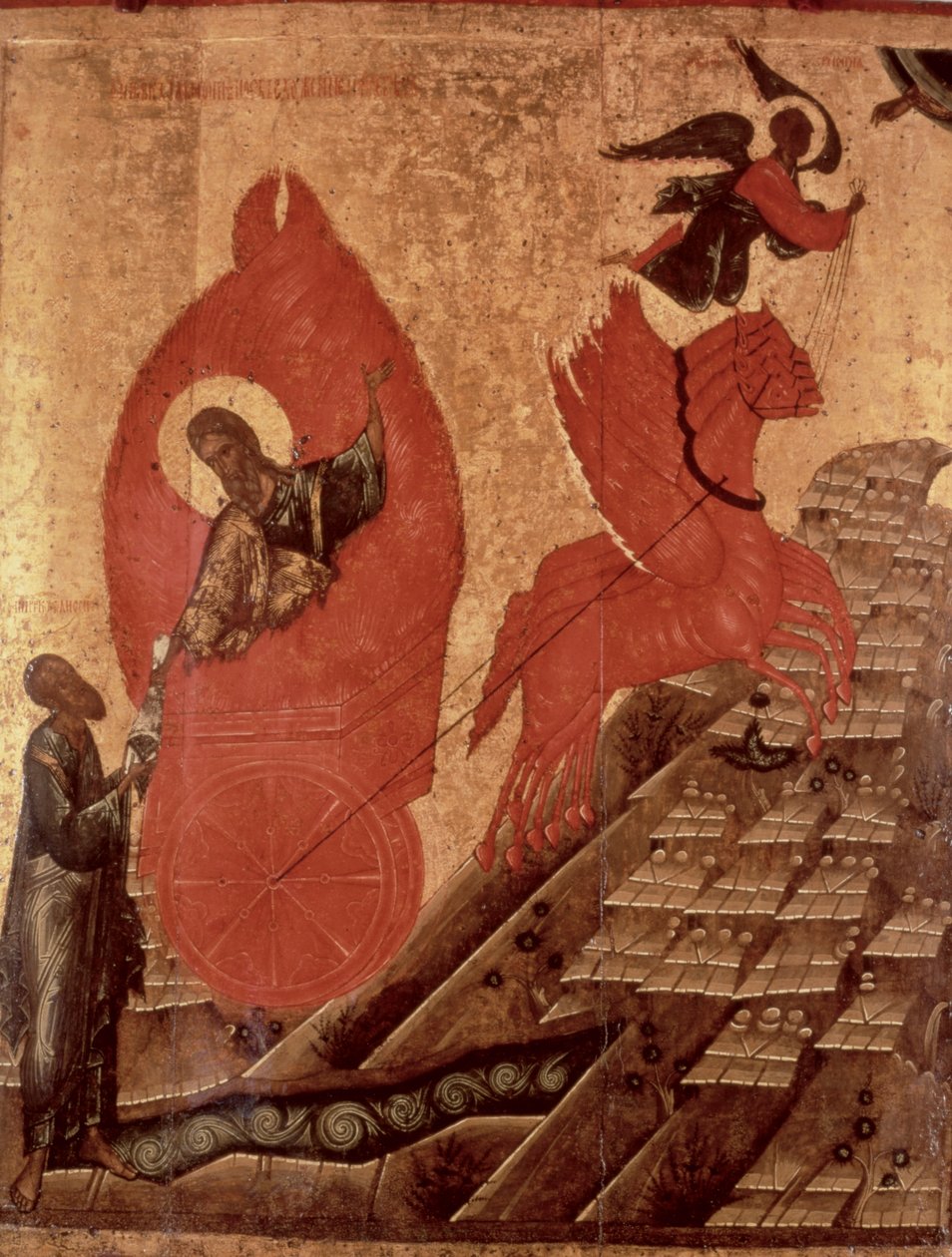 Wniebowstąpienie Eliasza, ikona, Szkoła Pskowska, ok. 1650 (tempera na panelu) autorstwa Russian School