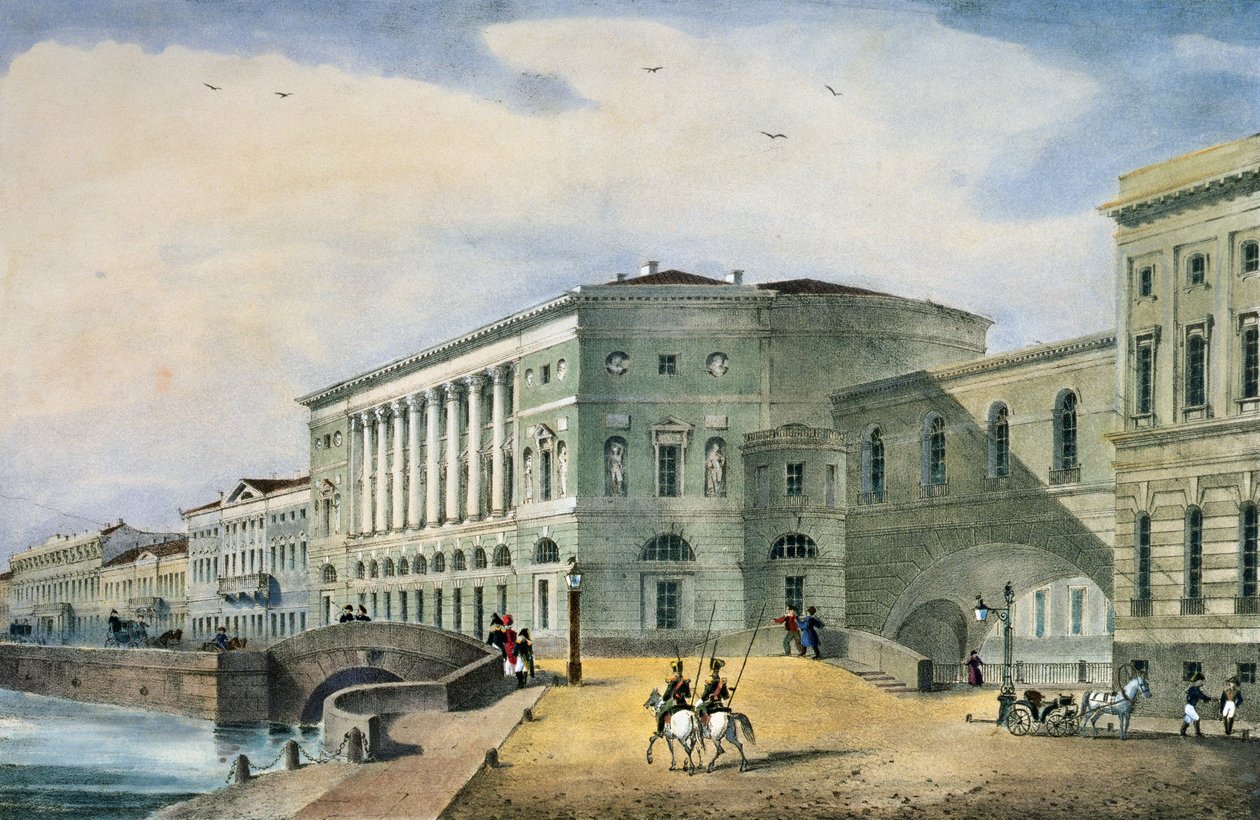 د هرمیټیج تیاتر لکه څنګه چې د واسیلي ټاپو څخه لیدل شوی، 1822 پولی autorstwa Russian School