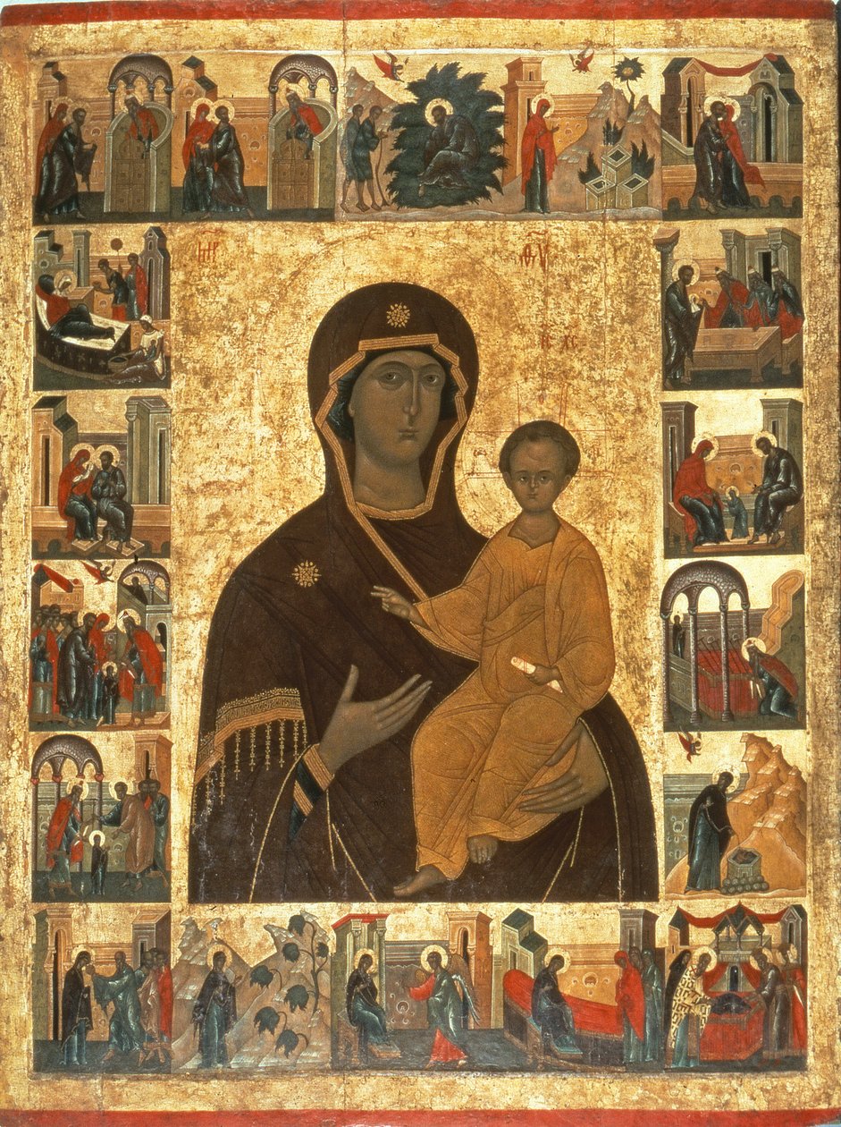 Dziewicza Hodegetria Ikona Smoleńska, ok. 1450 (tempera na tkaninie, zaprawie i drewnie) autorstwa Russian School