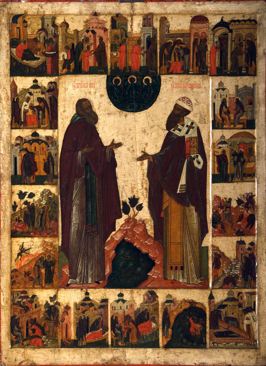 Święty Cyryl Jeziora Białego i Święty Cyryl Aleksandryjski, druga połowa XVIII wieku. autorstwa Russian icon.