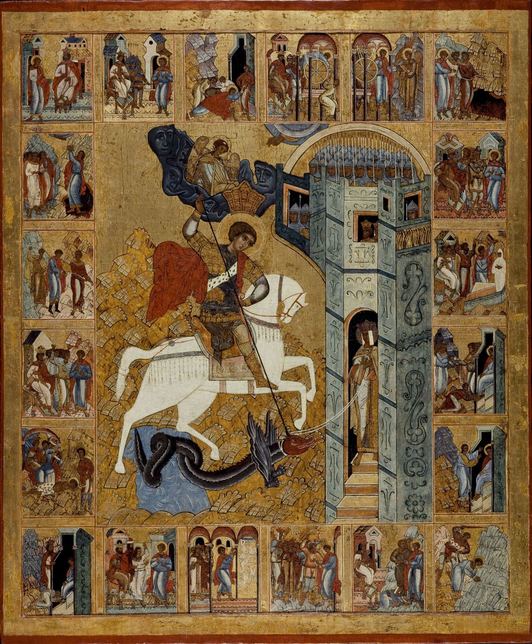 Święty Jerzy ze scenami z jego życia, XVI wiek. autorstwa Russian icon.