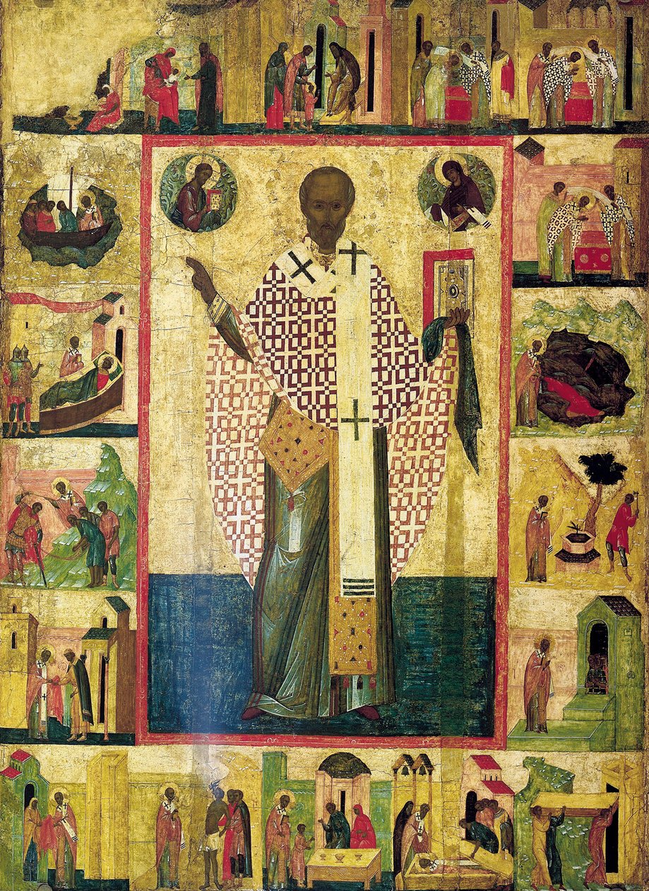 Święty Mikołaj z Zarajska ze scenami z jego życia, początek XVI wieku. autorstwa Russian icon.