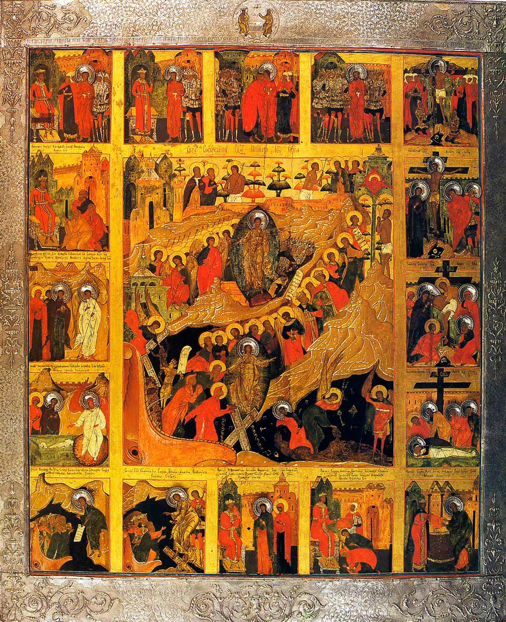 Zejście do piekła ze scenami męki, XVI w. autorstwa Russian icon.