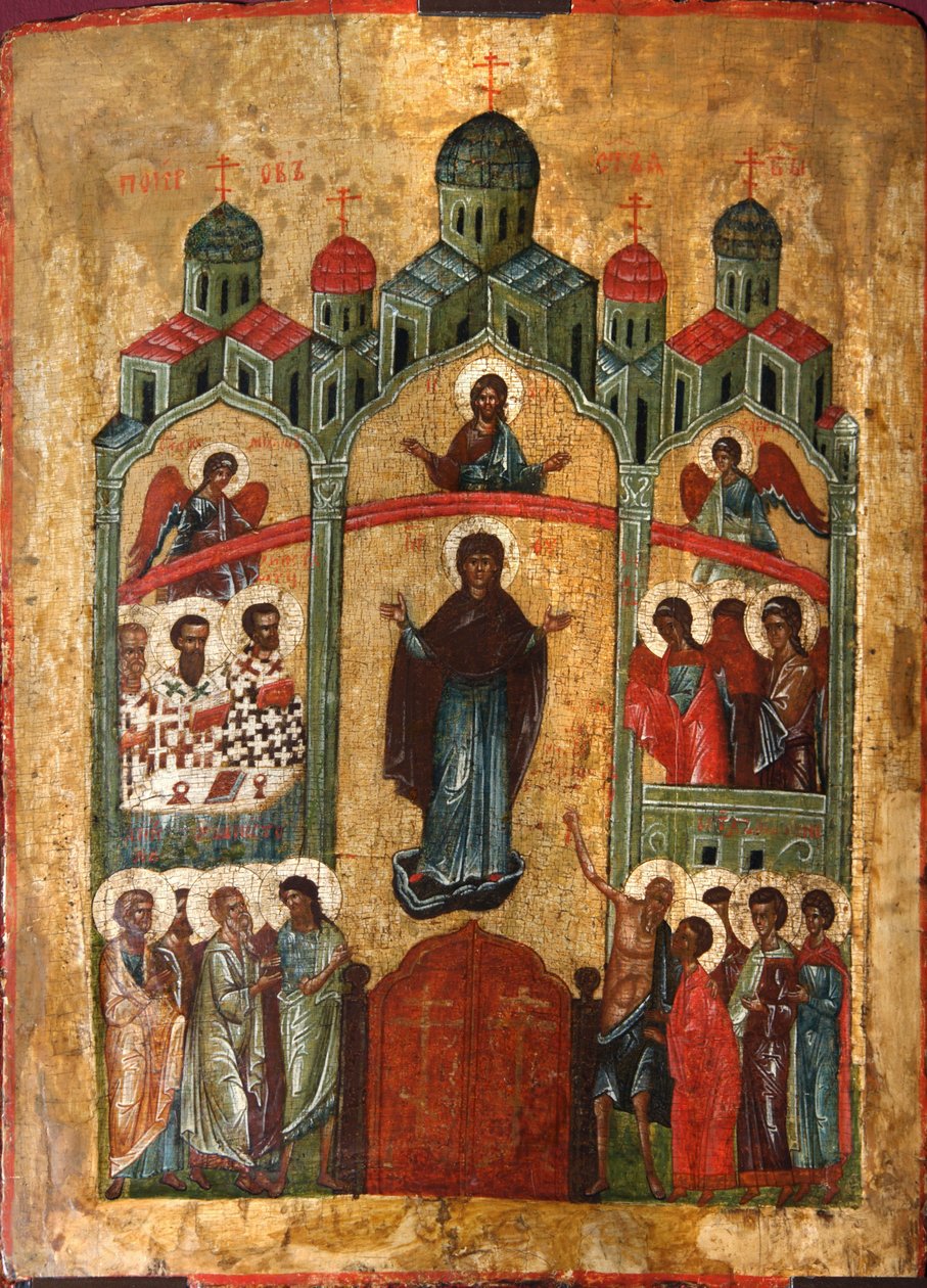 Opieka Matki Boskiej Pokrowskiej, początek XV wieku. autorstwa Russian icon.