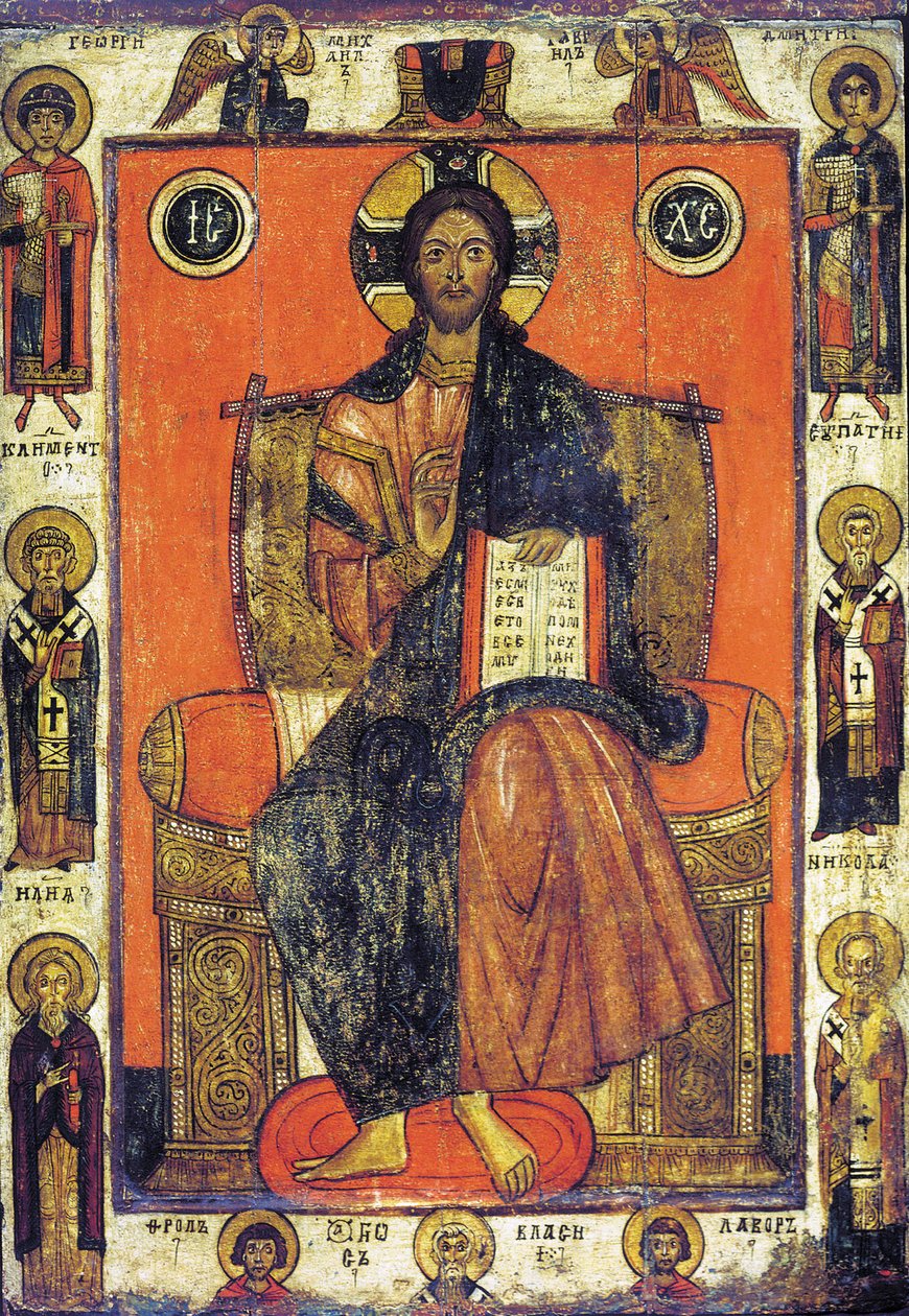 Zbawiciel intronizowany z wybranymi świętymi, koniec XIII - początek XIV wieku. autorstwa Russian icon.