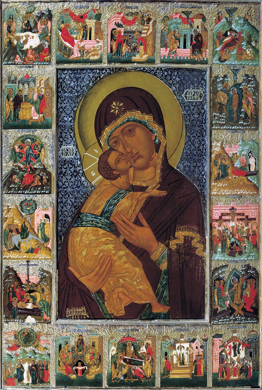 Dziewica Włodzimierska, XVI wiek. autorstwa Russian icon.