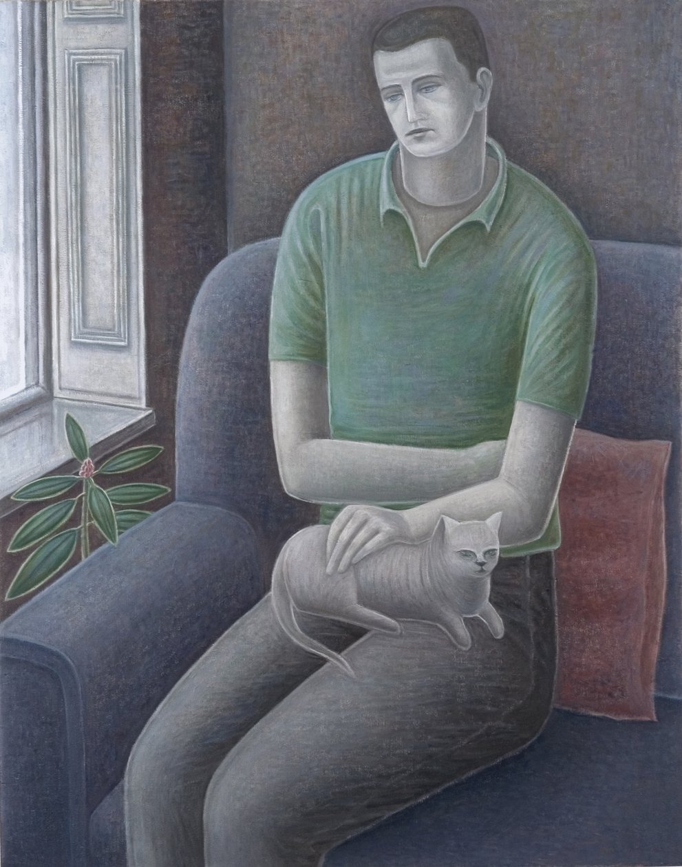 Młody człowiek z kotem, 2008 autorstwa Ruth Addinall