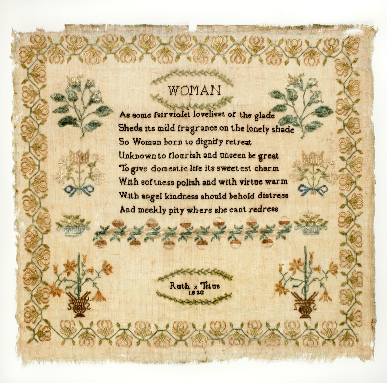 Próbnik wersetowy, 1820 (jedwab na płótnie) autorstwa Ruth Titus