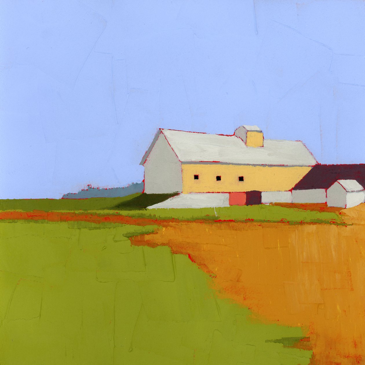 Ayrhill Farm, 2025 (akryl na drewnianym panelu) autorstwa Ruth Lague