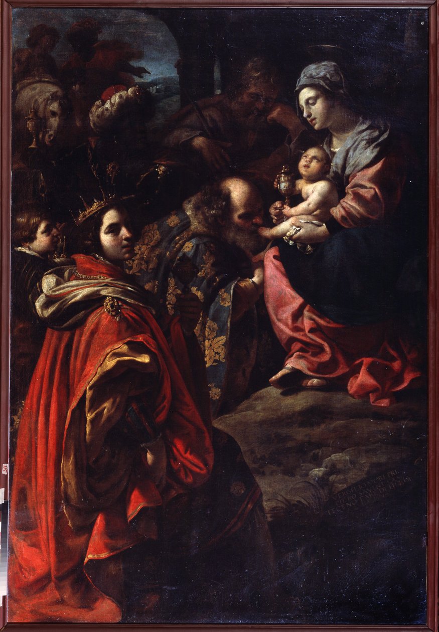 Adoracja Trzech Króli. Obraz Rutilio Manetti (1571-1639). Olej na płótnie. Sztuka włoska, styl barokowy. Państwowe Muzeum Sztuki, Jekaterynburg, Rosja. autorstwa Rutilio Manetti