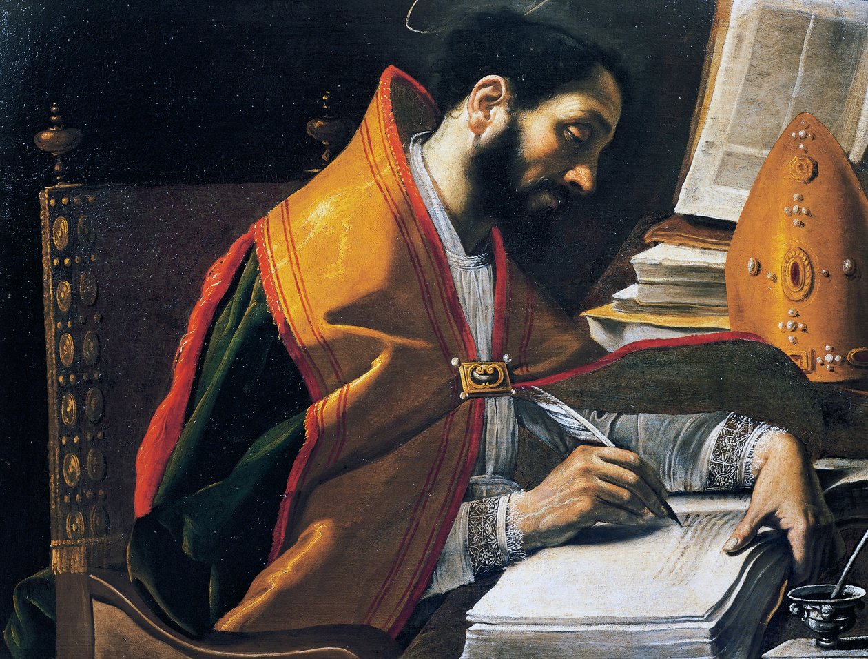 Święty Ambroży, obraz Rutilio Manetti (1571-1639), olej na płótnie, 67x89 cm, Włochy autorstwa Rutilio Manetti