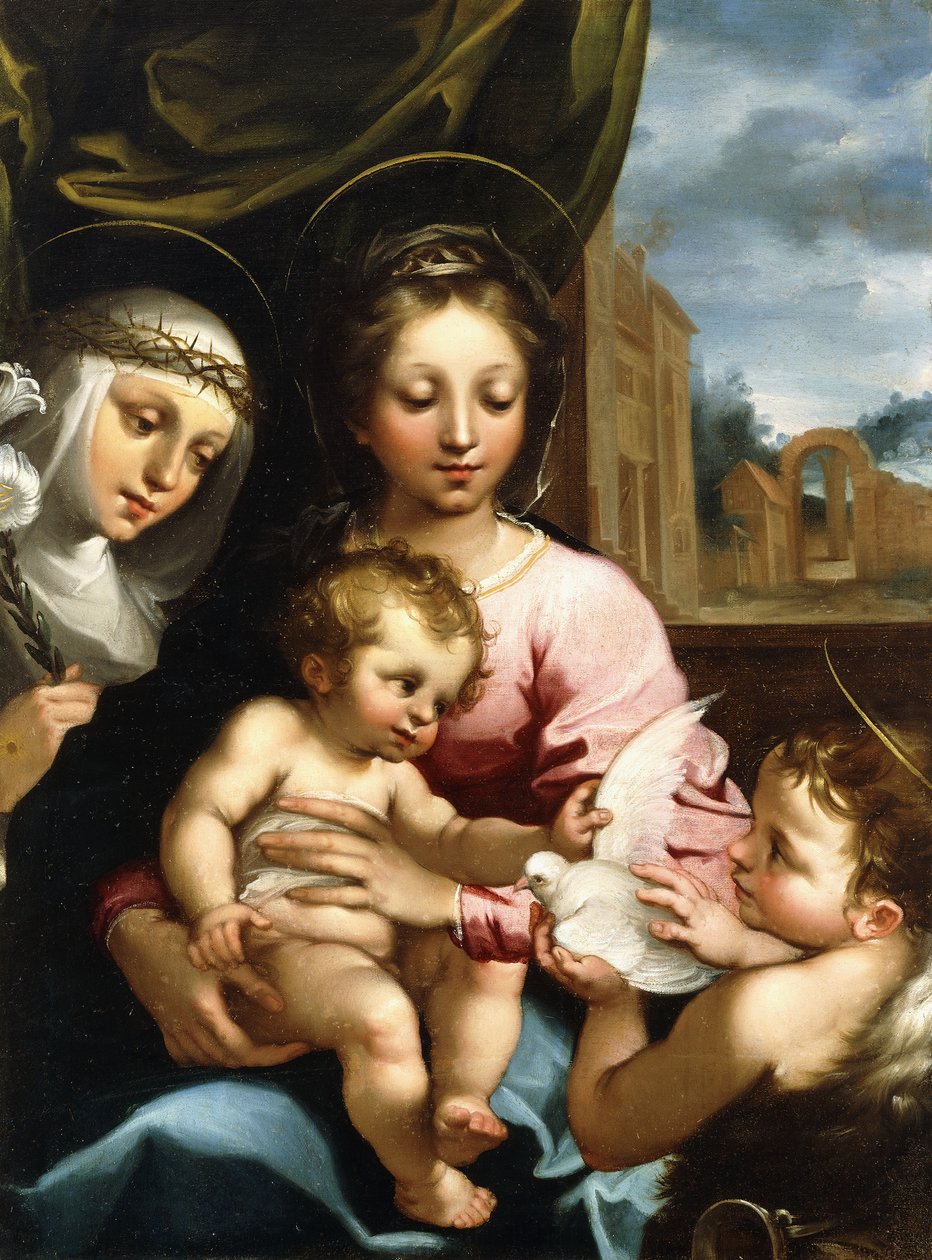 Madonna z Dzieciątkiem z Dzieciątkiem Św. Jan Chrzciciel i Św. Katarzyna ze Sieny, ok. 1597-1612 autorstwa Rutilio Manetti