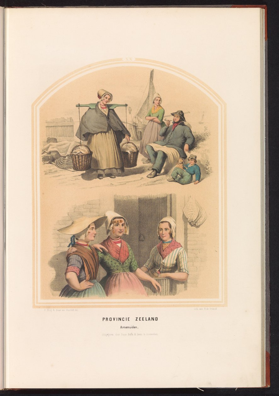 Tradycyjny strój Arnemuiden w Zelandii, 1857 Prowincja Zelandia. Arnemuiden / XX (tytuł na obiekcie) autorstwa Ruurt de Vries