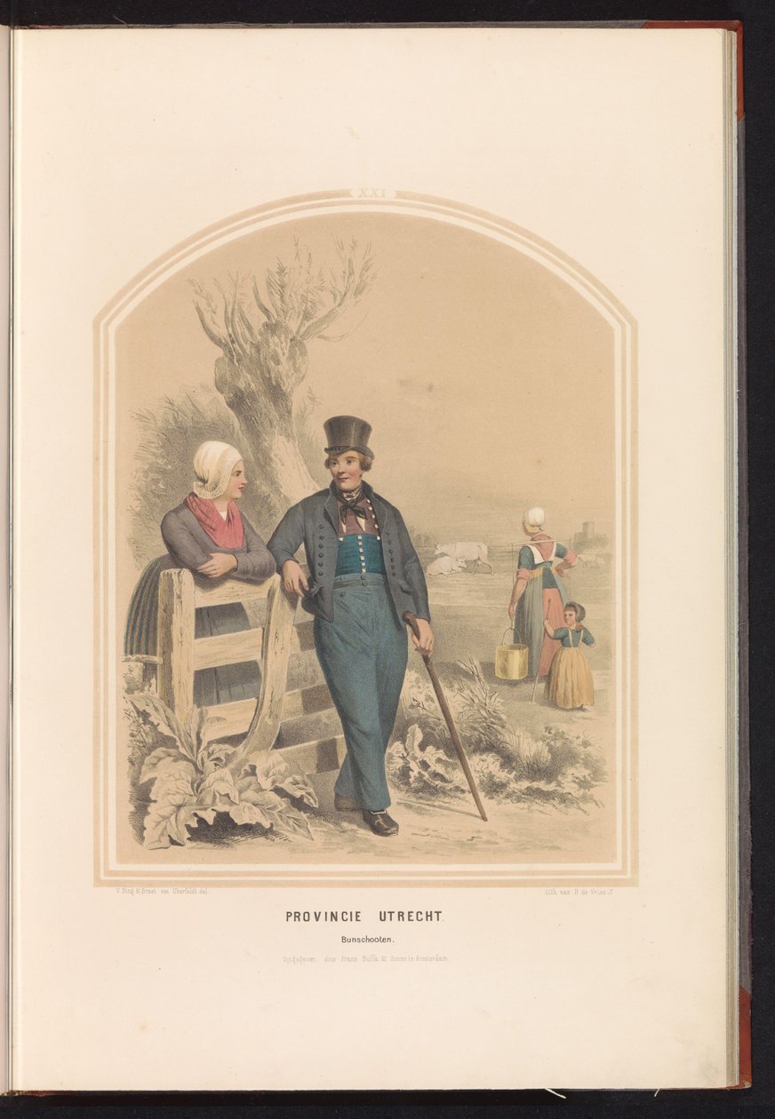 Tradycyjny strój Bunschoten w Utrechcie, 1857 Prowincja Utrechtu. Bunschooten / XXI (tytuł na obiekcie) autorstwa Ruurt de Vries