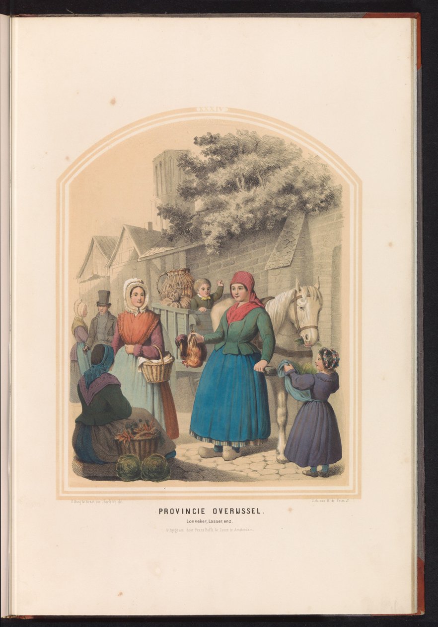 Tradycyjny strój Lonnekera i Lossera w Overijssel, 1857 Prowincja Overijssel. Lonneker, Losser itp. / XXXIV (tytuł na obiekcie) autorstwa Ruurt de Vries