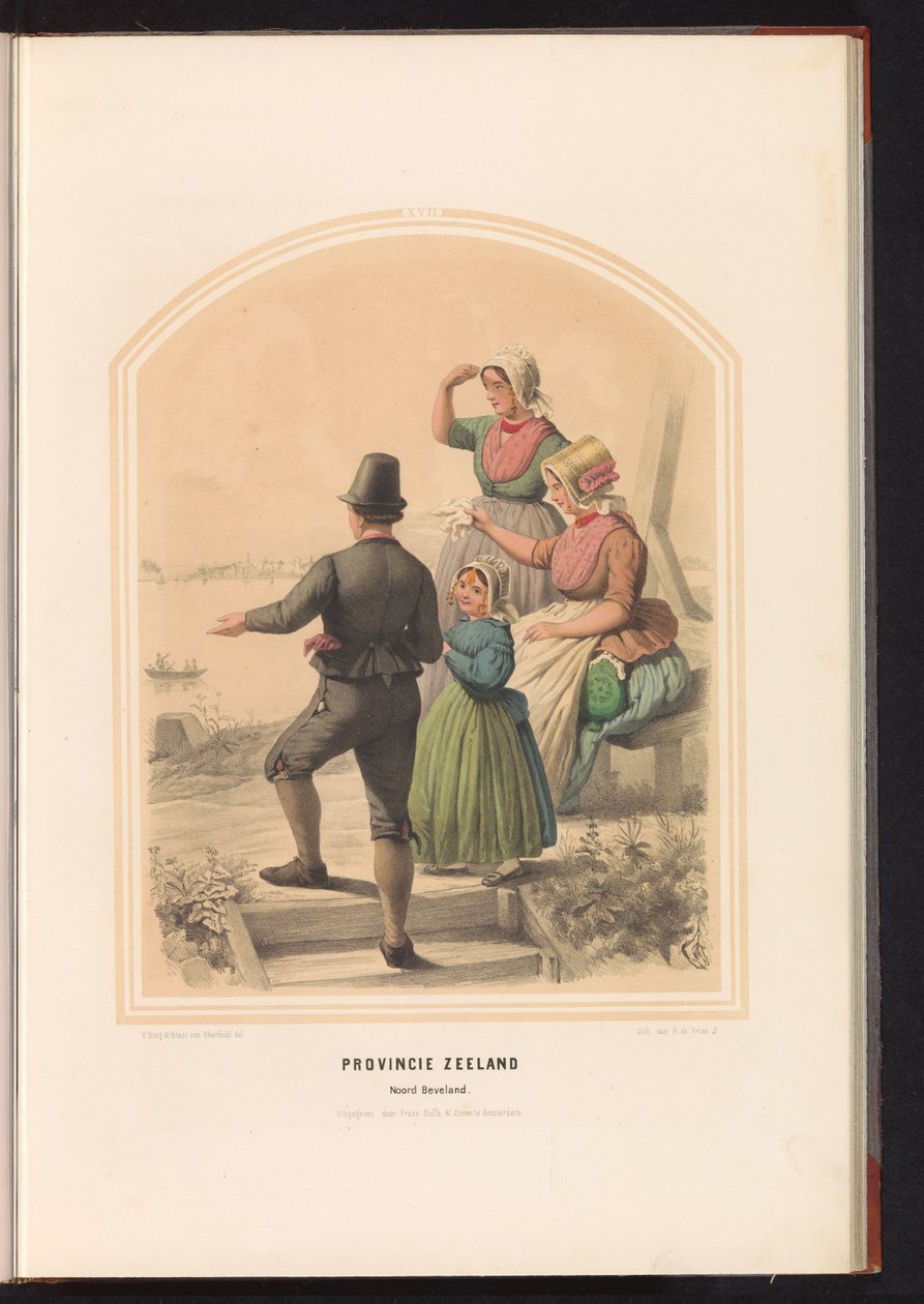 Tradycyjny strój Noord-Beveland w Zelandii, 1857 Prowincja Zelandia. Noord Beveland / XVII (tytuł na obiekcie) autorstwa Ruurt de Vries