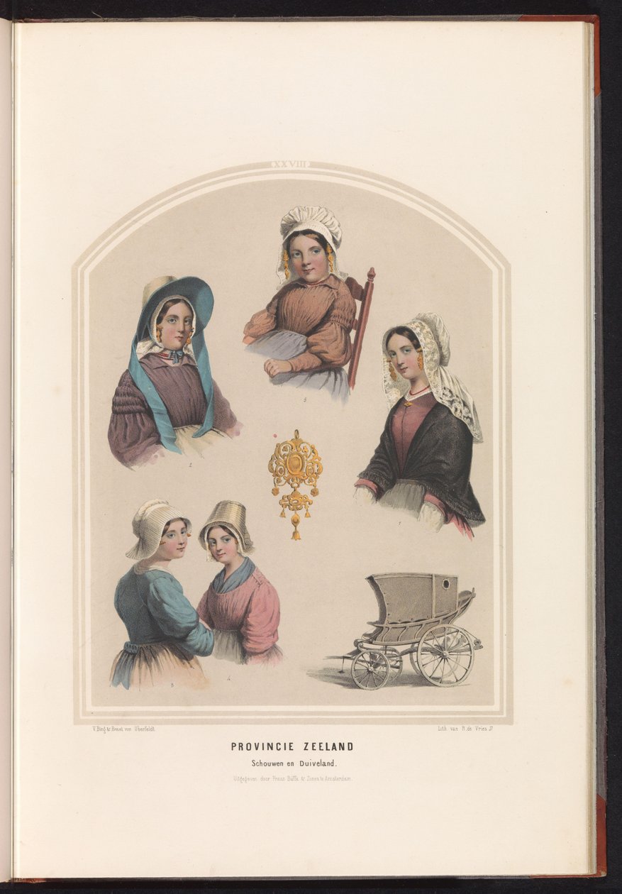 Tradycyjny strój Schouwen i Duiveland w Zelandii, 1857 Prowincja Zelandia. Schouwen en Duiveland / XXVIII (tytuł na obiekcie) autorstwa Ruurt de Vries