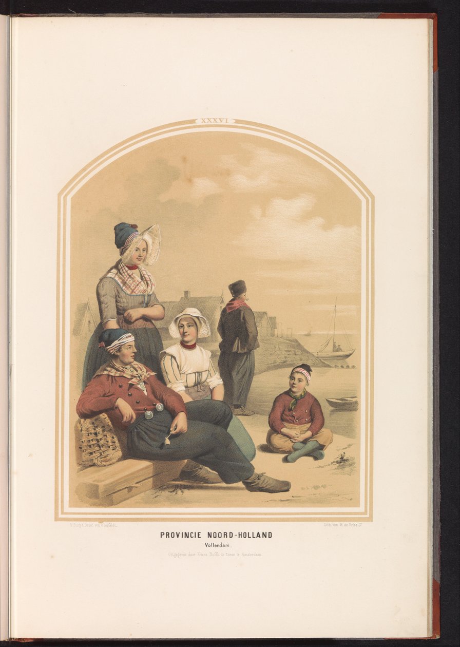 Tradycyjny strój Volendam w północnej Holandii, 1857 Prowincja Holandia Północna. Vollendam / XXXVI (tytuł na obiekcie) autorstwa Ruurt de Vries