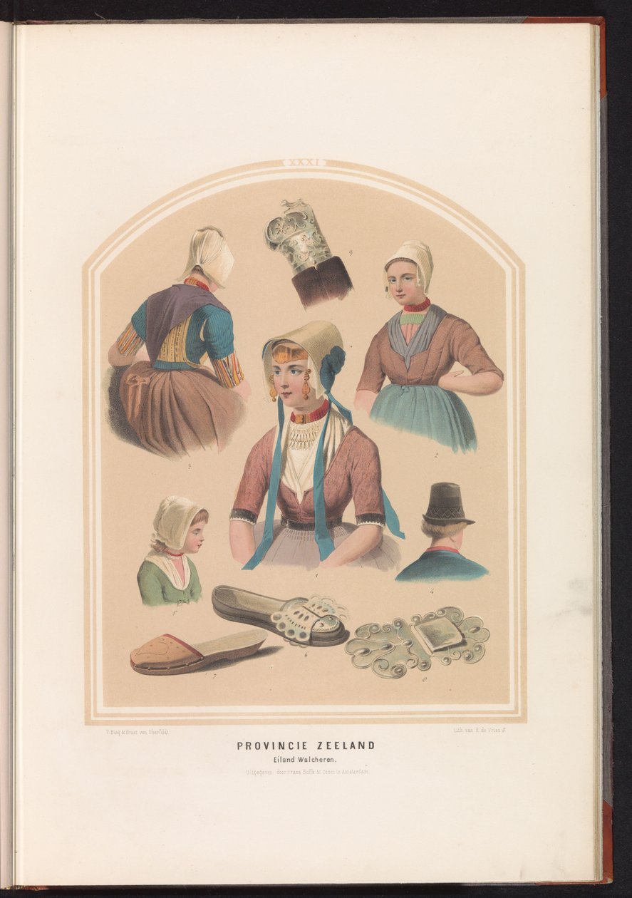 Tradycyjny strój z wyspy Walcheren w Zelandii, 1857 Prowincja Zelandia. Wyspa Walcheren / XXXI (tytuł na obiekcie) autorstwa Ruurt de Vries