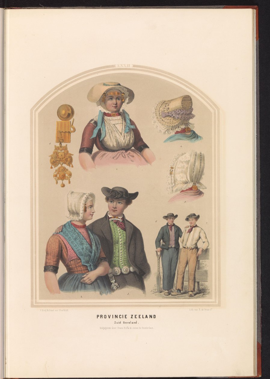 Tradycyjny strój wyspy Zuid-Beveland w Zelandii, 1857 Prowincja Zelandia. South Beveland / XXXII (tytuł na obiekcie) autorstwa Ruurt de Vries