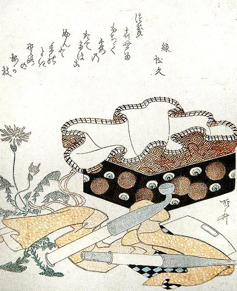 Pipes and Dandelions (kolorowy drzeworyt) autorstwa Ryuryukyo Shinsai
