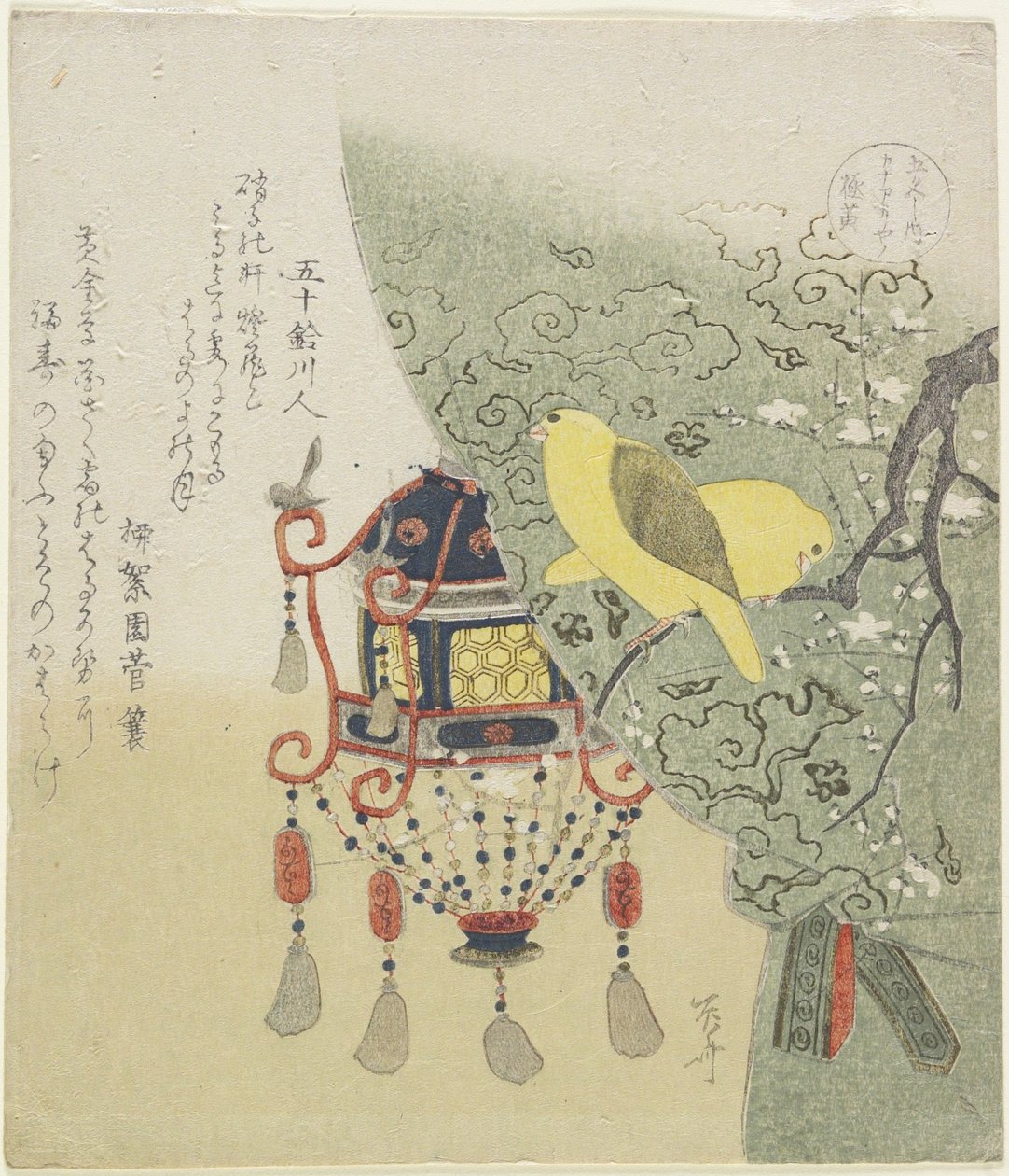 Jasnożółty Kanarek, ok. 1820 (kolorowy drzeworyt) autorstwa Ryuryukyo Shinsai