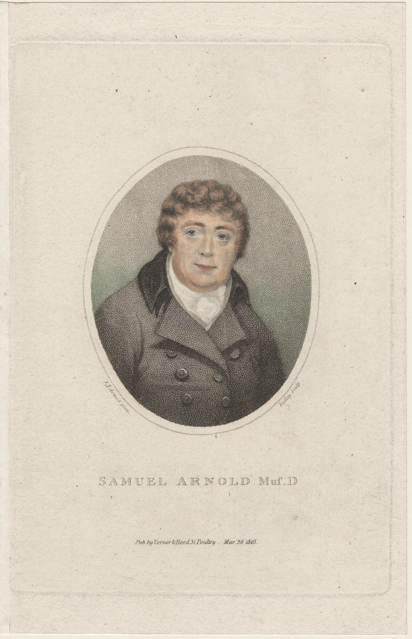 Samuel Arnold, sztychowany przez Williama Ridleya (1764-1838), 1803 (kolorowa kropkowana grawerunek) autorstwa S. J. Arnold