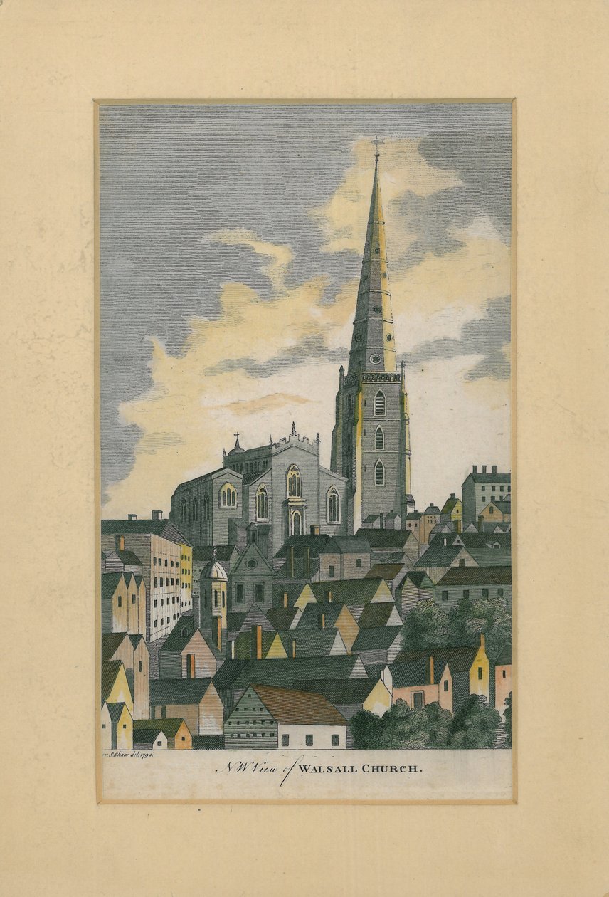NW Widok kościoła Walsall, 1794 autorstwa S. Shaw