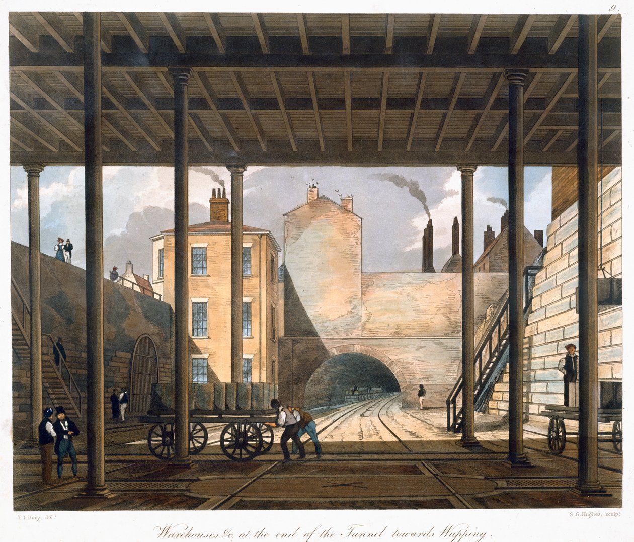 „Magazyny itp. na końcu tunelu w kierunku Wapping”, Liverpool, 1832-1833 autorstwa SG Hughes