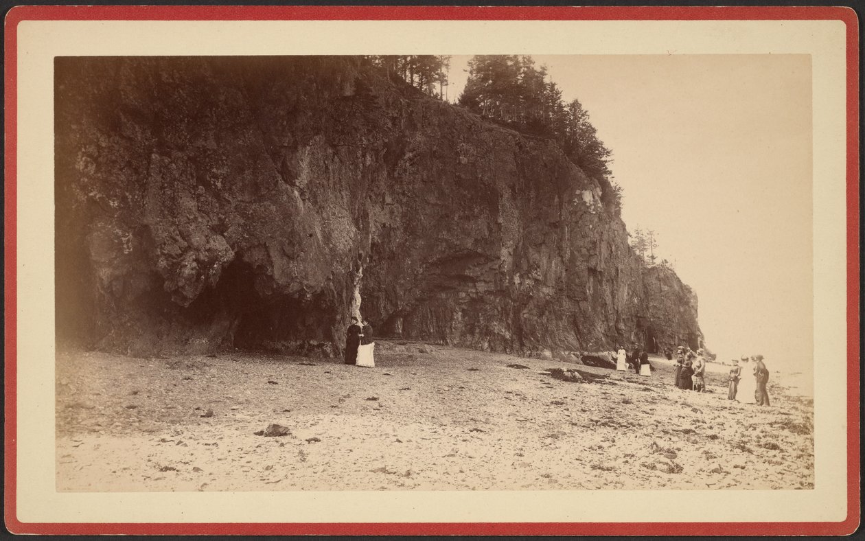 [Grupa ludzi na brzegu w pobliżu klifów, prawdopodobnie w Mt. Desert, Maine]. autorstwa S.R. Stoddard