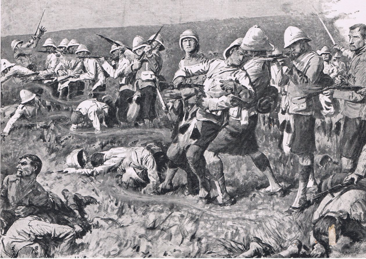 Majuba Hill, 27 lutego 1881 (1. wojna burska), ilustracja z brytyjskich bitew lądowych i morskich, 1915 autorstwa S. Begg