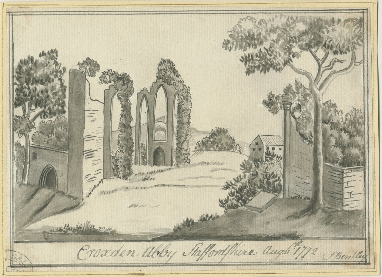 Opactwo Croxden: rysunek w sepii, 6 sierpnia 1772 (rysunek) autorstwa S Bentley