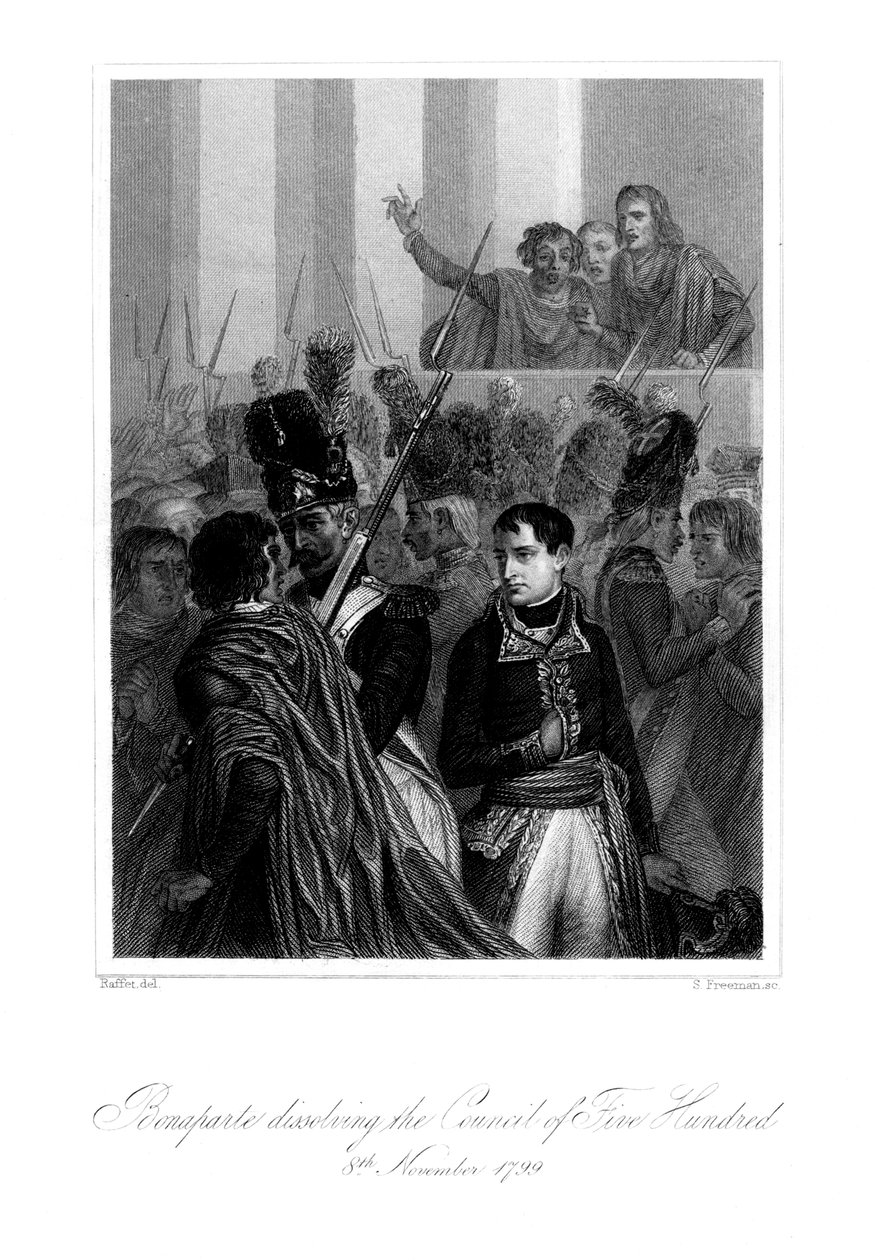 Napoleon Bonaparte 1721-1818 rozwiązujący Sobór Pięciuset, 1845. autorstwa S. Freeman