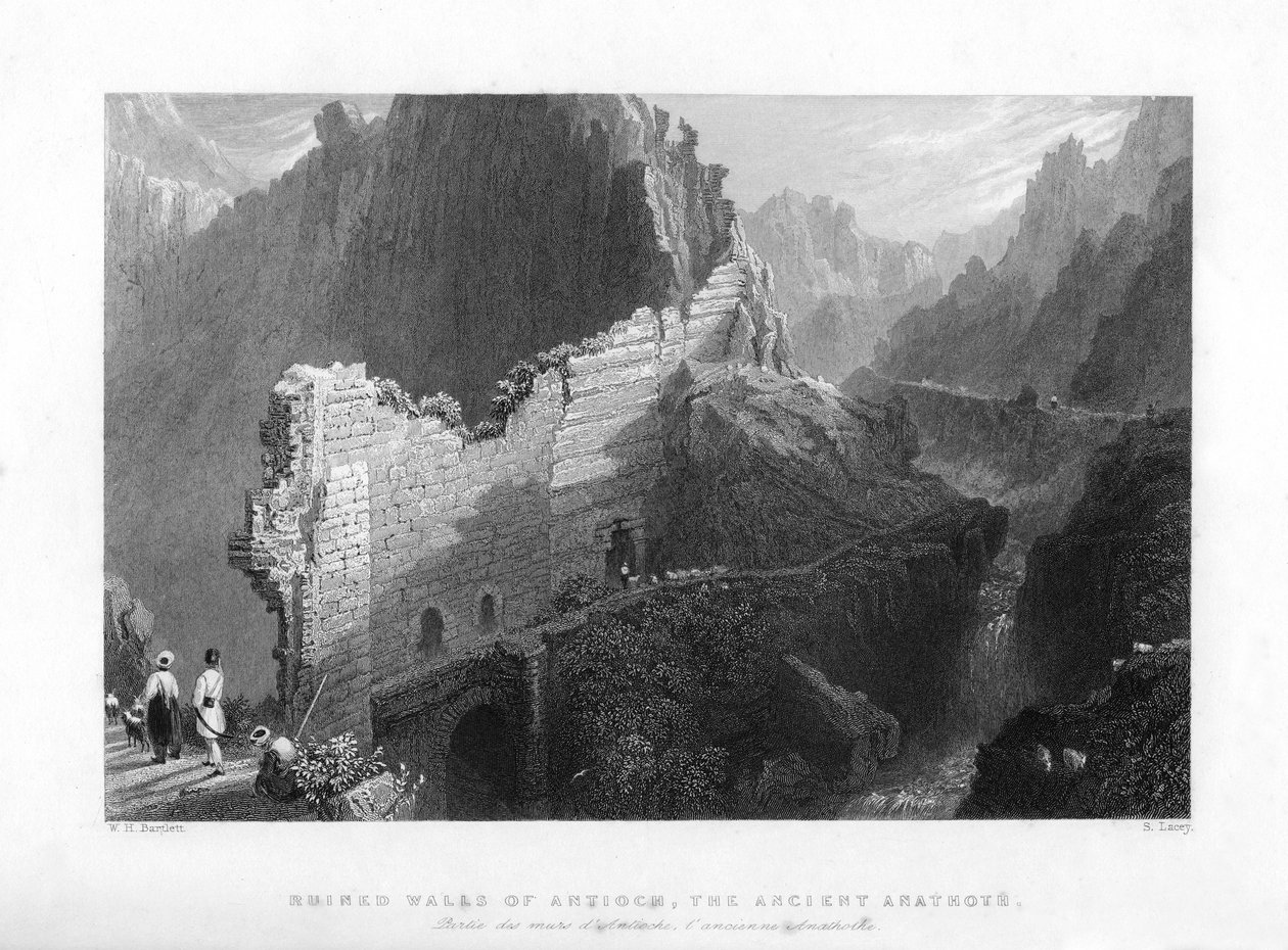 Zrujnowane mury Antiochii, starożytny Anatot, 1841 autorstwa S. Lacey